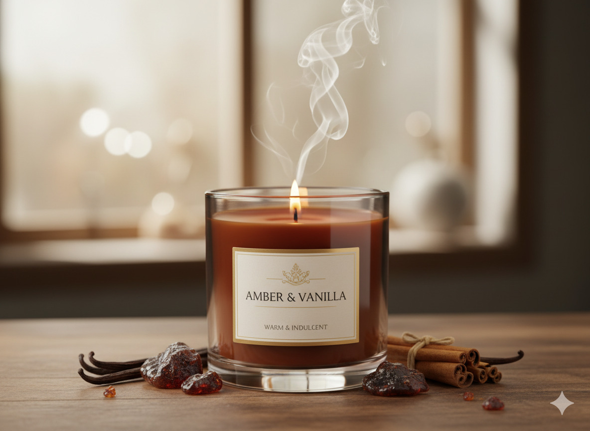 Amber and vanilla scented candle